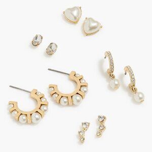 J. Crew Set-of-Five Pearl and Crystal Earrings/NWT
